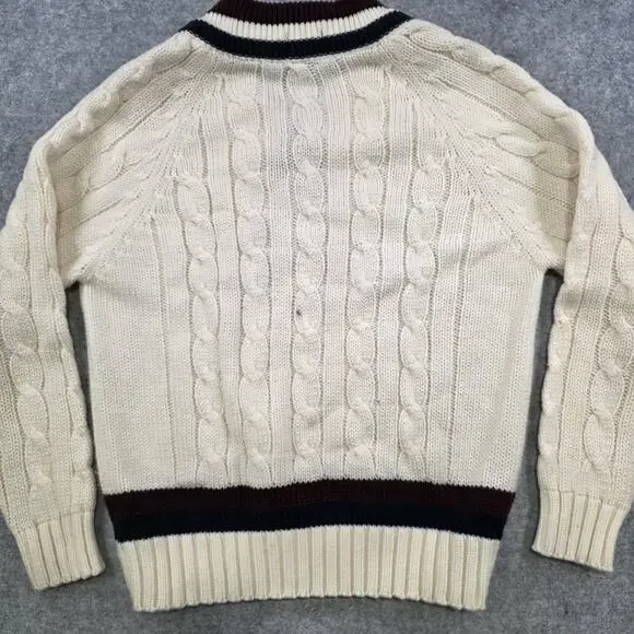 VTG IZOD Lacoste Sweater Mens Large White Cable Knit V Neck Tennis Pullover 80s